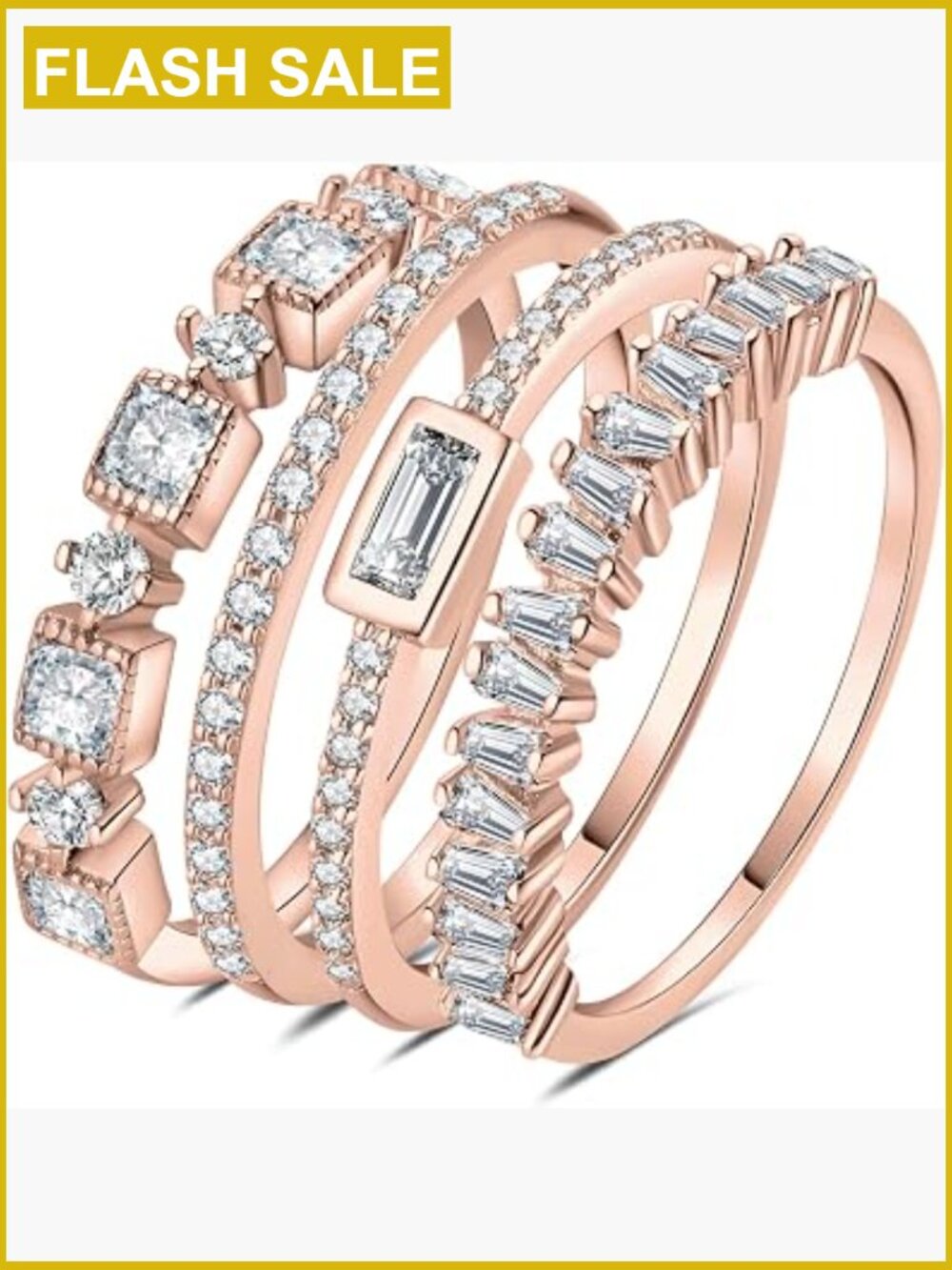 4PC Stackable Eternity Ring Set CZ Emerald Cut 925 Silver